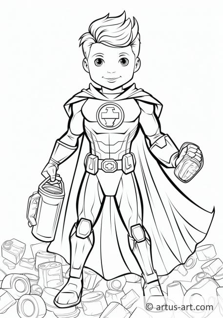 Página para colorear de Superhéroe del reciclaje